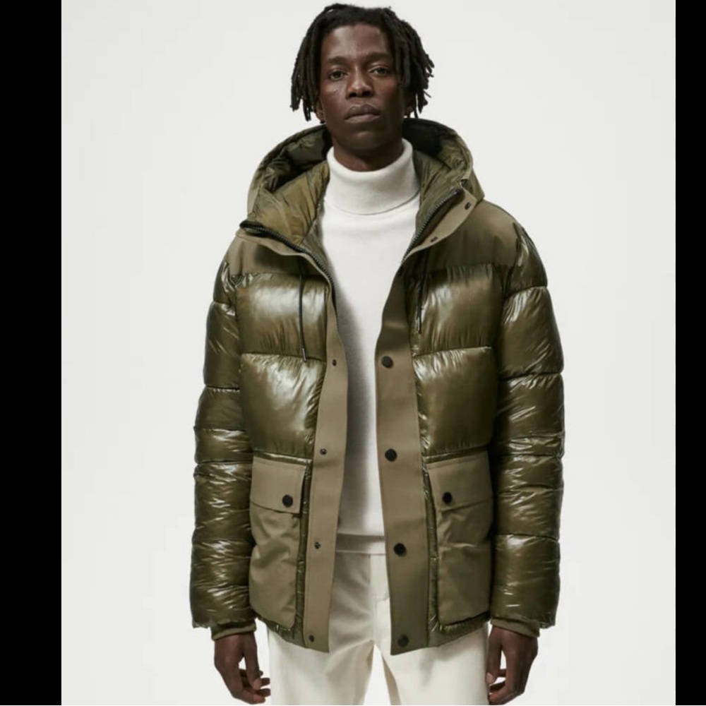 Zara Men's Khaki Contrast Puffer Jacket Size S - Picture 1 of 14